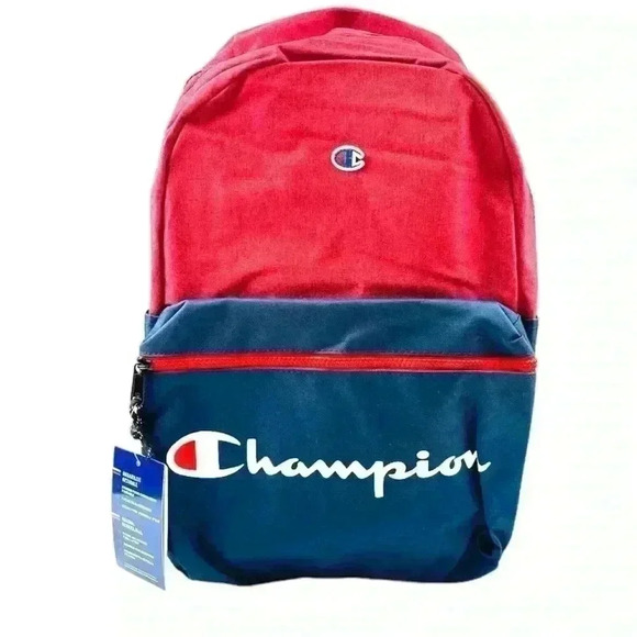 NWT Champion Manuscript Red & Navy Grid Laptop Large Unisex Backpack - Picture 1 of 12